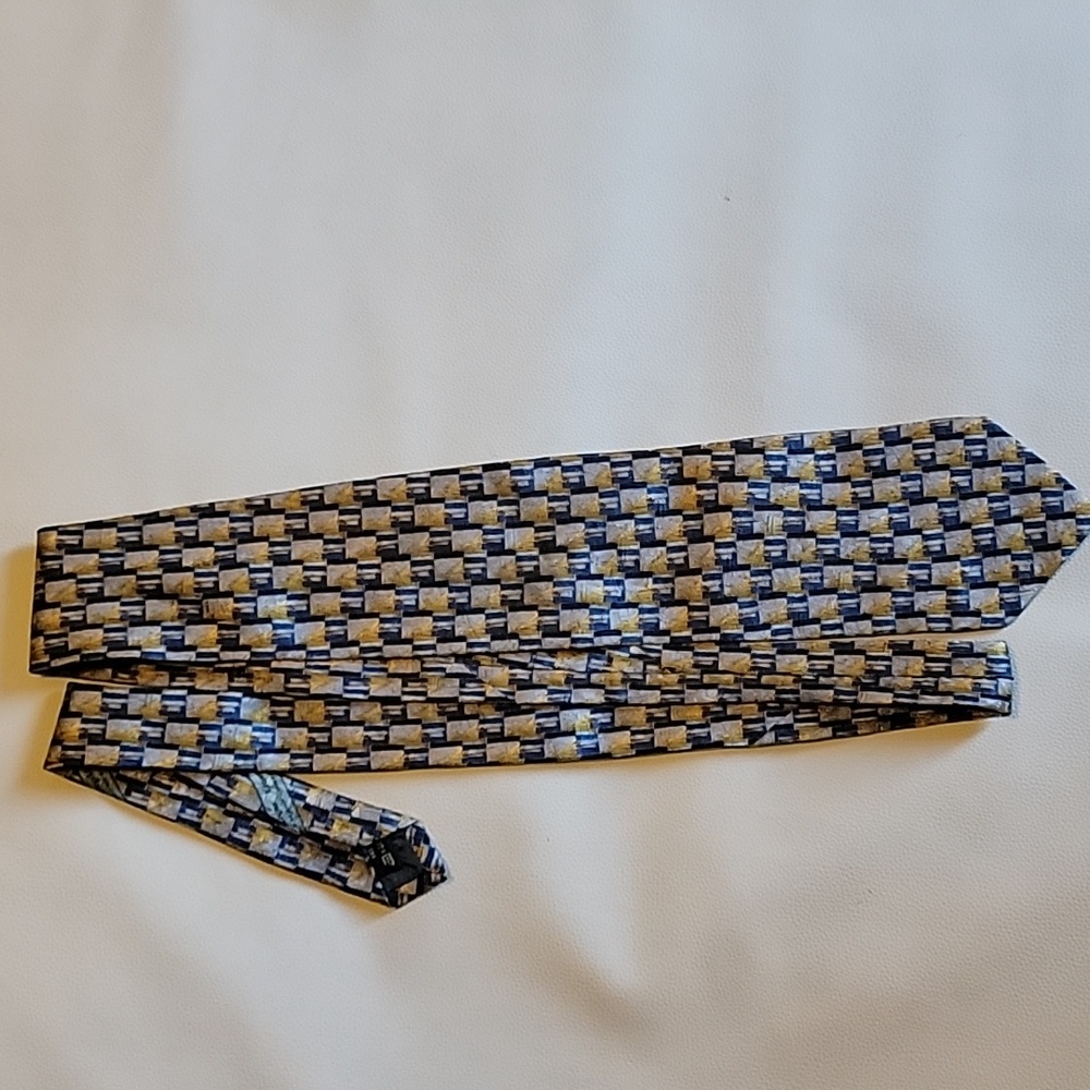 ermenegildo zegna Mens Tie Gold/Silver/Blue EUC 59L Gorgeous Silk Tie - Picture 5 of 6